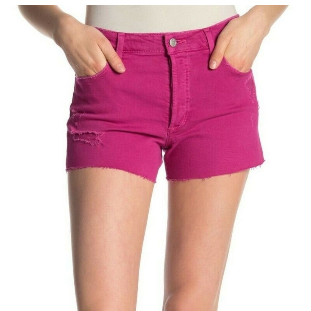 JOE'S JEANS THE SMITH HI-RISE DISTRESSED FRAYED DENIM SHORT HOT PINK WN 29”